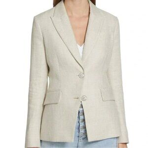 Veronica Beard Cream Plaid Women's Linen Blazer